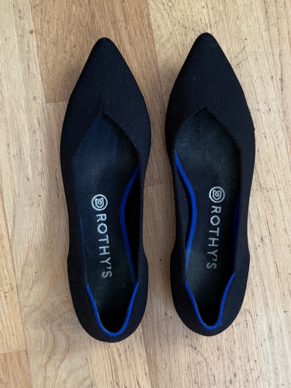 Rothy's The Point Black with Blue Trim size 10